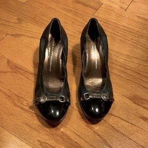 LikeNew AGL Black Leather patent cap toe pump sz38, US 8